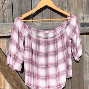 Garage Cropped Plaid Off the shoulder top